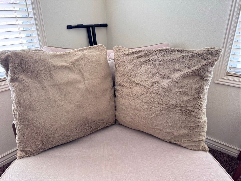 Scott living cream golden fuzzy textured decorative pillows 19x17 couch pillow s
